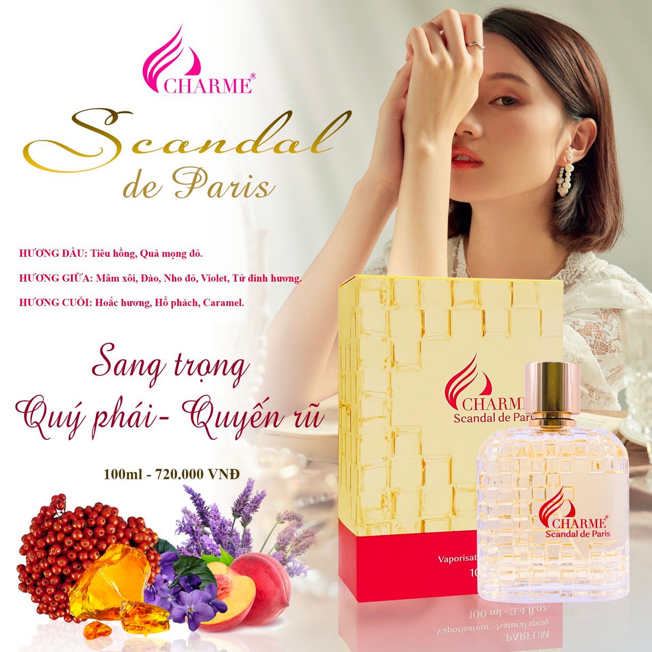 Nước hoa nữ sang trọng, Charme Scandal De Paris, quyến rũ, sang trọng, lưu hương nồng nàn, 100ml