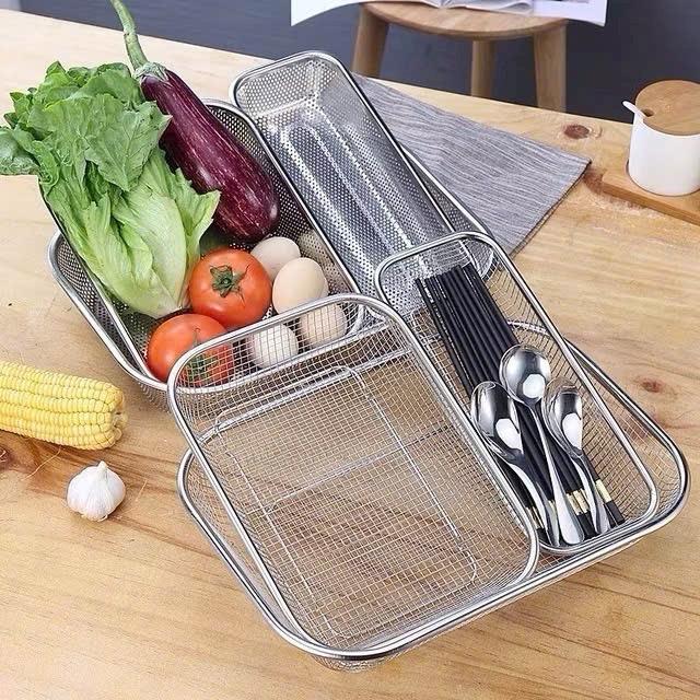 [ANHOTSHOP] Rổ Lưới Inox 304 Có Chân – Rổ Inox Đa Năng Ráo Dầu Nước, Đựng Rau Củ Đũa Tiện Lợi (Loại 1)