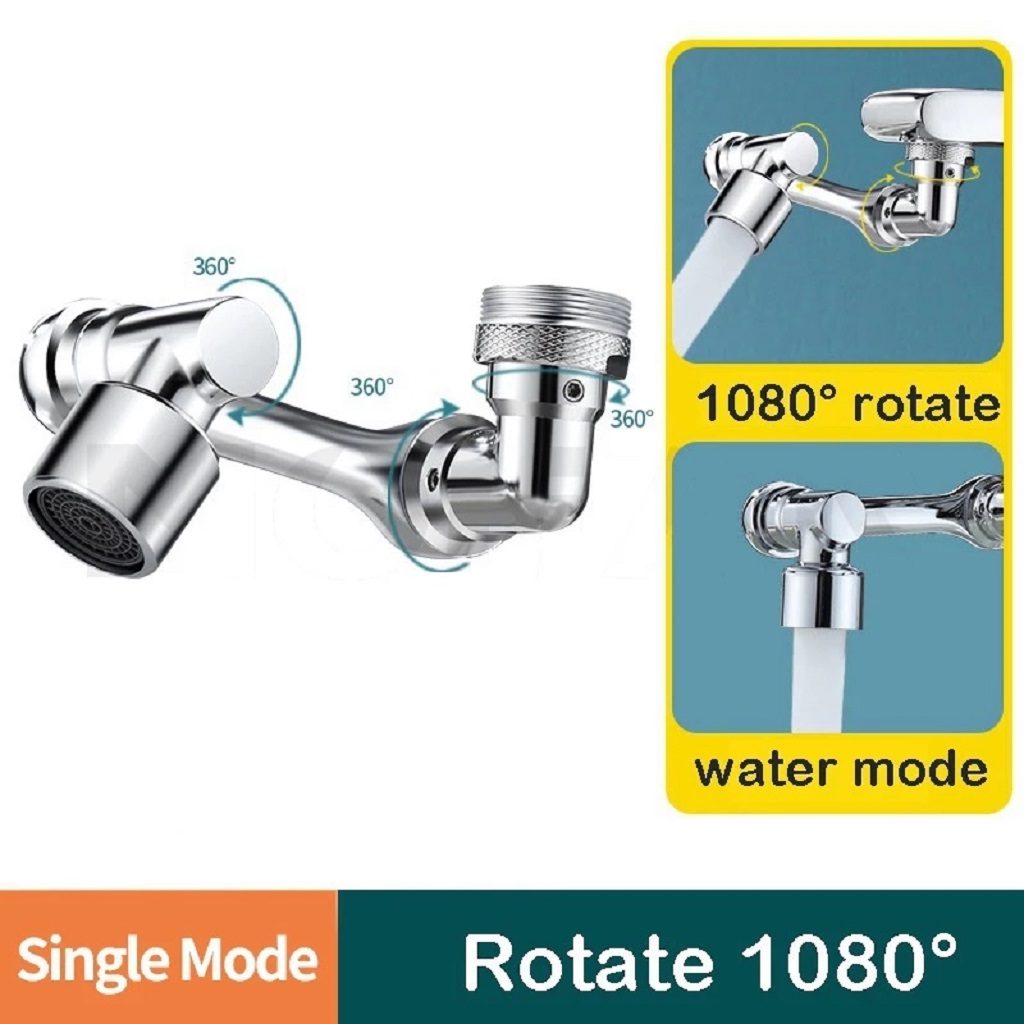 Đầu Nối Vòi Nước Xoay 1080 độ Thông Minh 3 Khúc, Lắp Vào Vòi Nước Chậu Rửa Chén Bát Lavabo 2 Chế Độ Nước Chảy Tiện Lợi