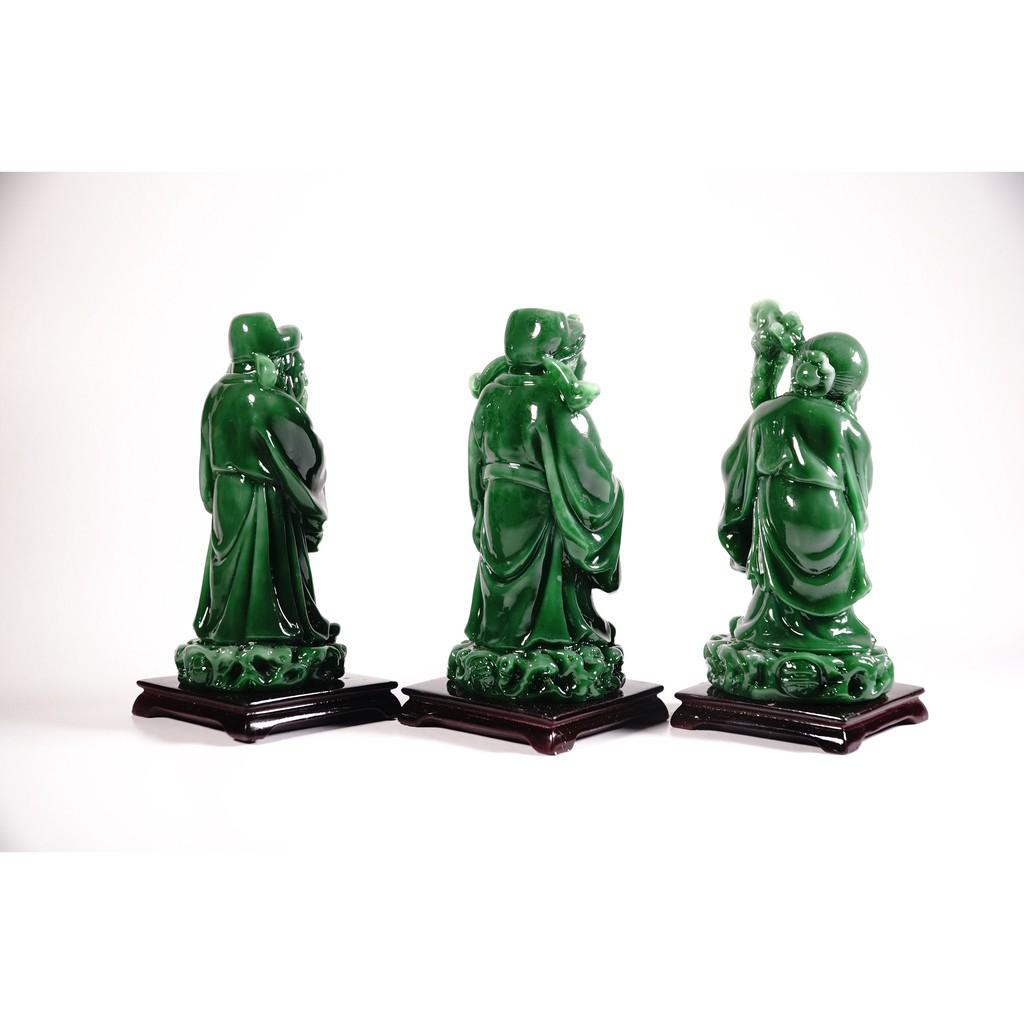 Bộ tượng Tam Đa Phúc Lộc Thọ cầu tài lộc ngọc xanh - Cao 13cm