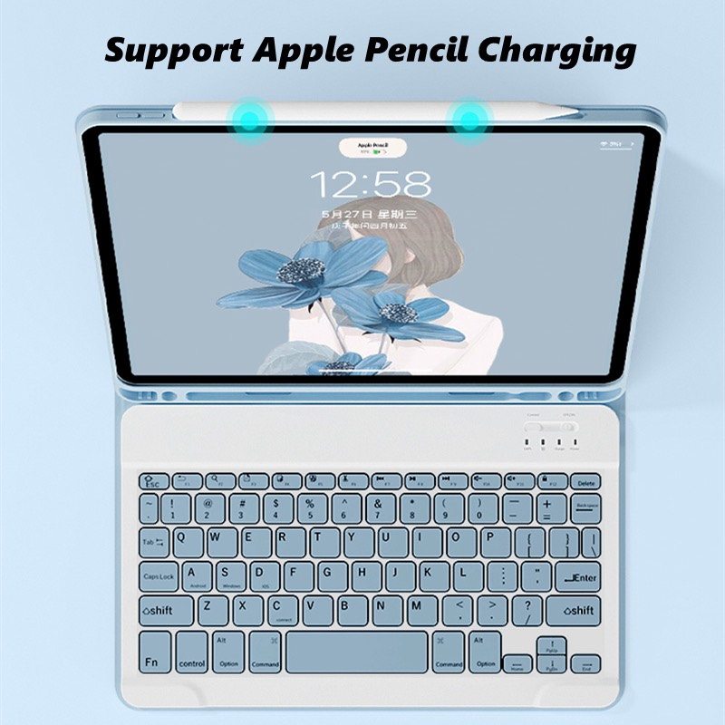 Bao da case ốp silicone kèm bàn phím bluetooth dành cho ipad 10.2, 10.5, 10.9, Pro 11 inch - Hàng chính hãng