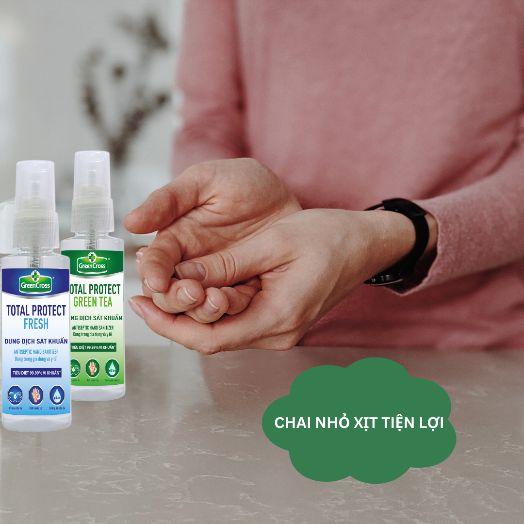 [Combo 6 TẶNG 6] 6 Chai Nước rửa tay kháng khuẩn nhanh Green Cross Total Protect 70ml Dạng Xịt