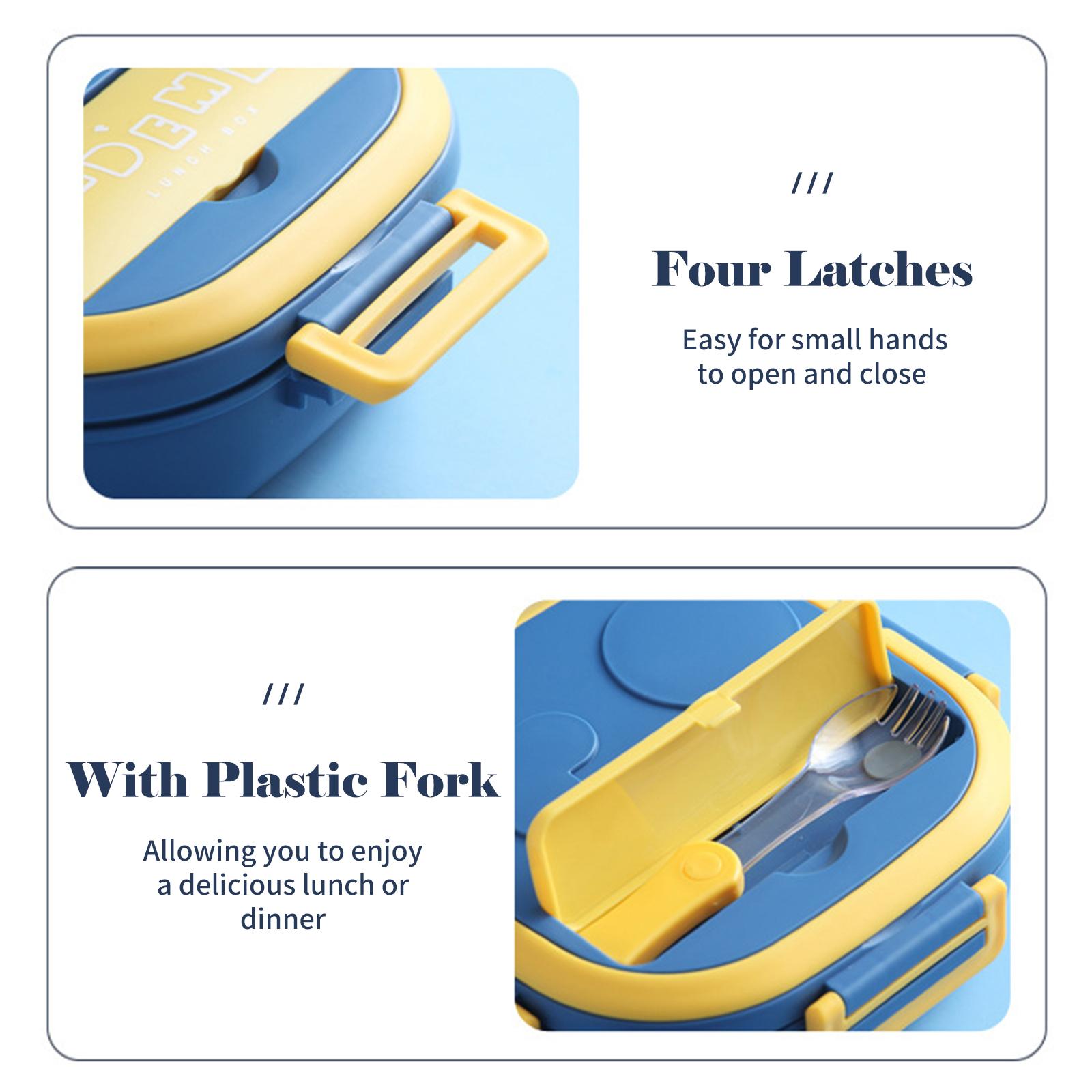 Lunch Box With Fork 3 Compartment Japanese Lunch Box Reusable Lunch Dinner Container Leakproof Stainless Steel Bento Box