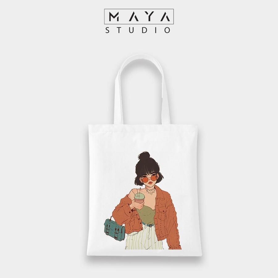 Túi tote VUÔNG MAYA vải Canvas ulzzang CÔ GÁI DỄ THƯƠNG phù hợp mang đi học đi chơi