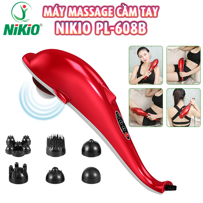 Máy mát xa cầm tay cá heo Nikio PL-608B - Điện tử, 6 đầu massage