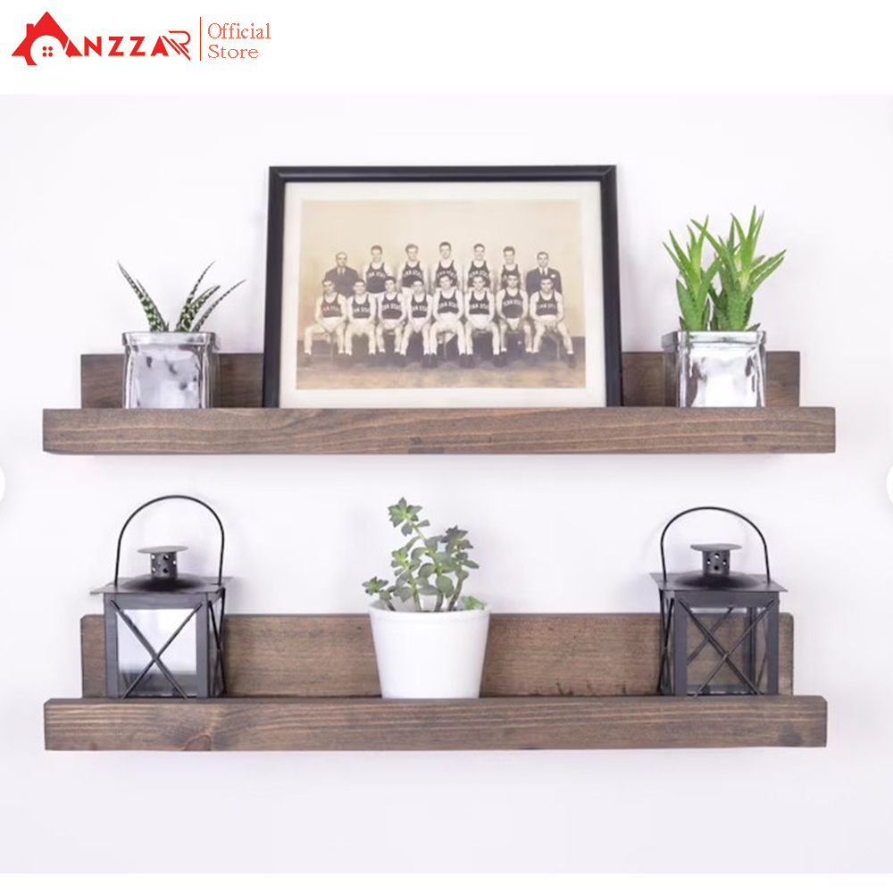 Kệ gỗ treo tường loại mảnh nhiều kích thước màu socola, kệ trang trí Anzzar, decor phòng khách, phòng ngủ