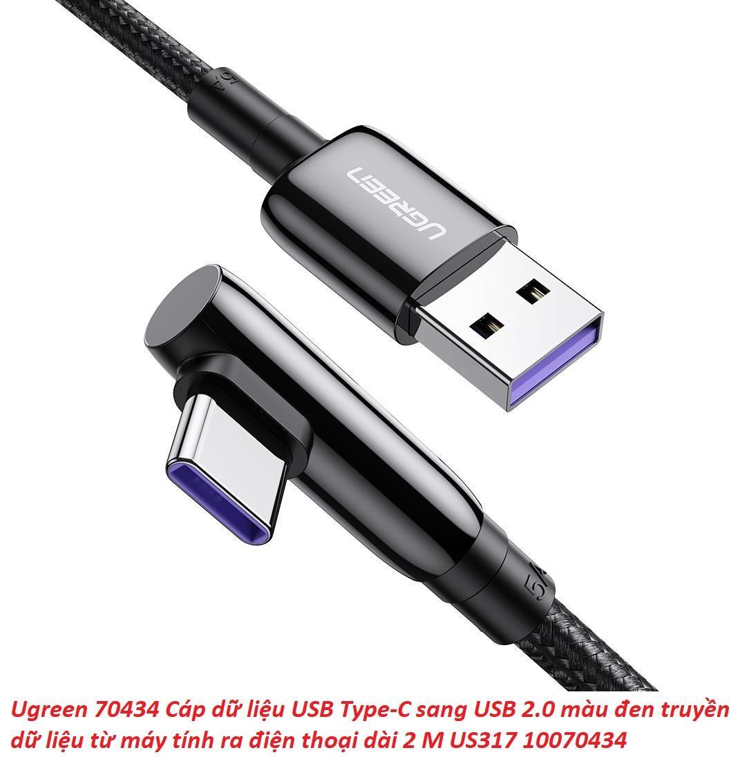 Hình ảnh Ugreen UG70434US317TK 2M bẻ góc C 90 độ Cáp USB A sang Type-C 2.0 màu đen truyền dữ liệu từ máy tính ra điện thoại - HÀNG CHÍNH HÃNG