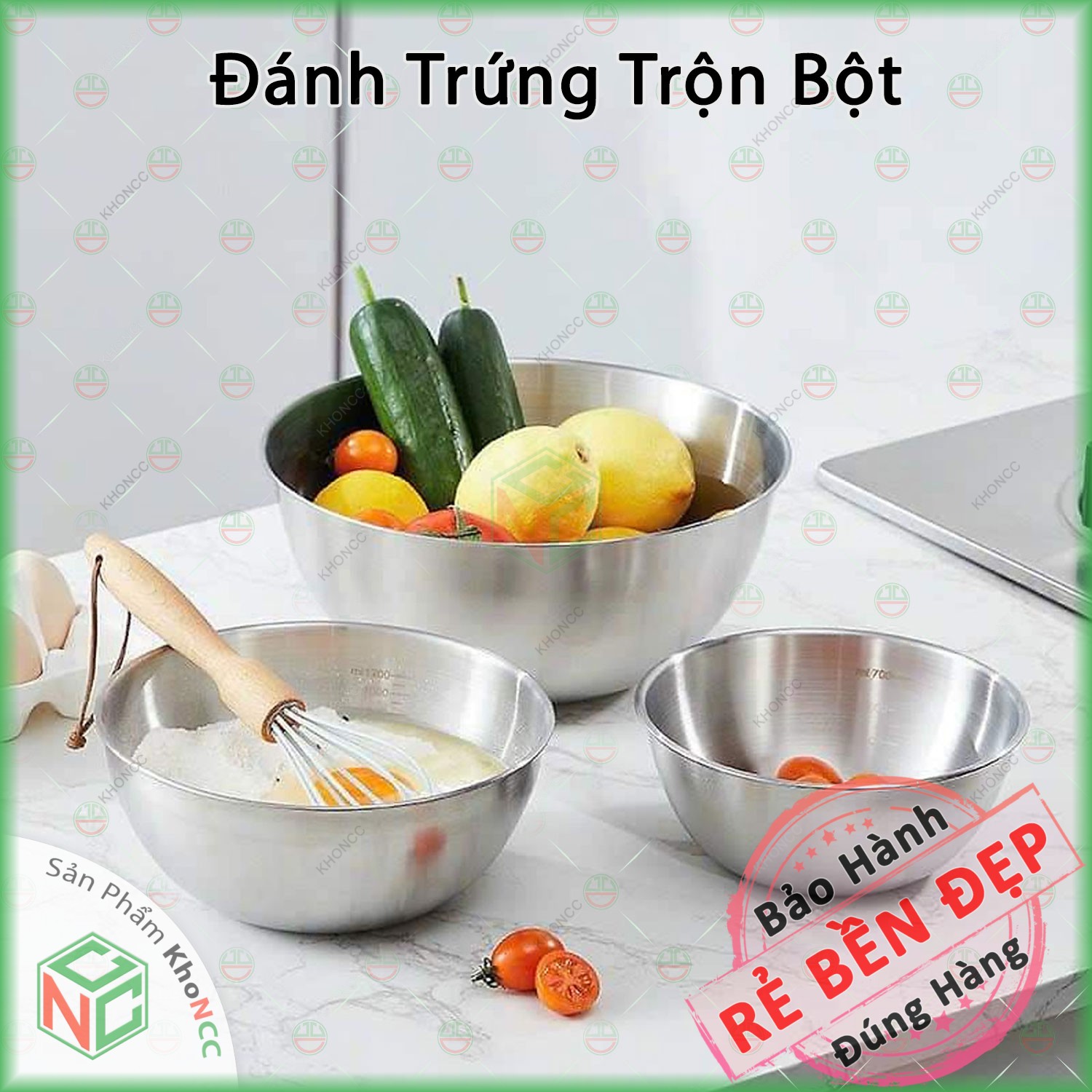 (Tiện Lợi) Bộ 3 Tô Thố Inox 304 Không Gỉ - 3 Size 16cm 19cm 24cm Có Chia Vạch Định Lượng Tiện Lợi - KLM-3TTBCV