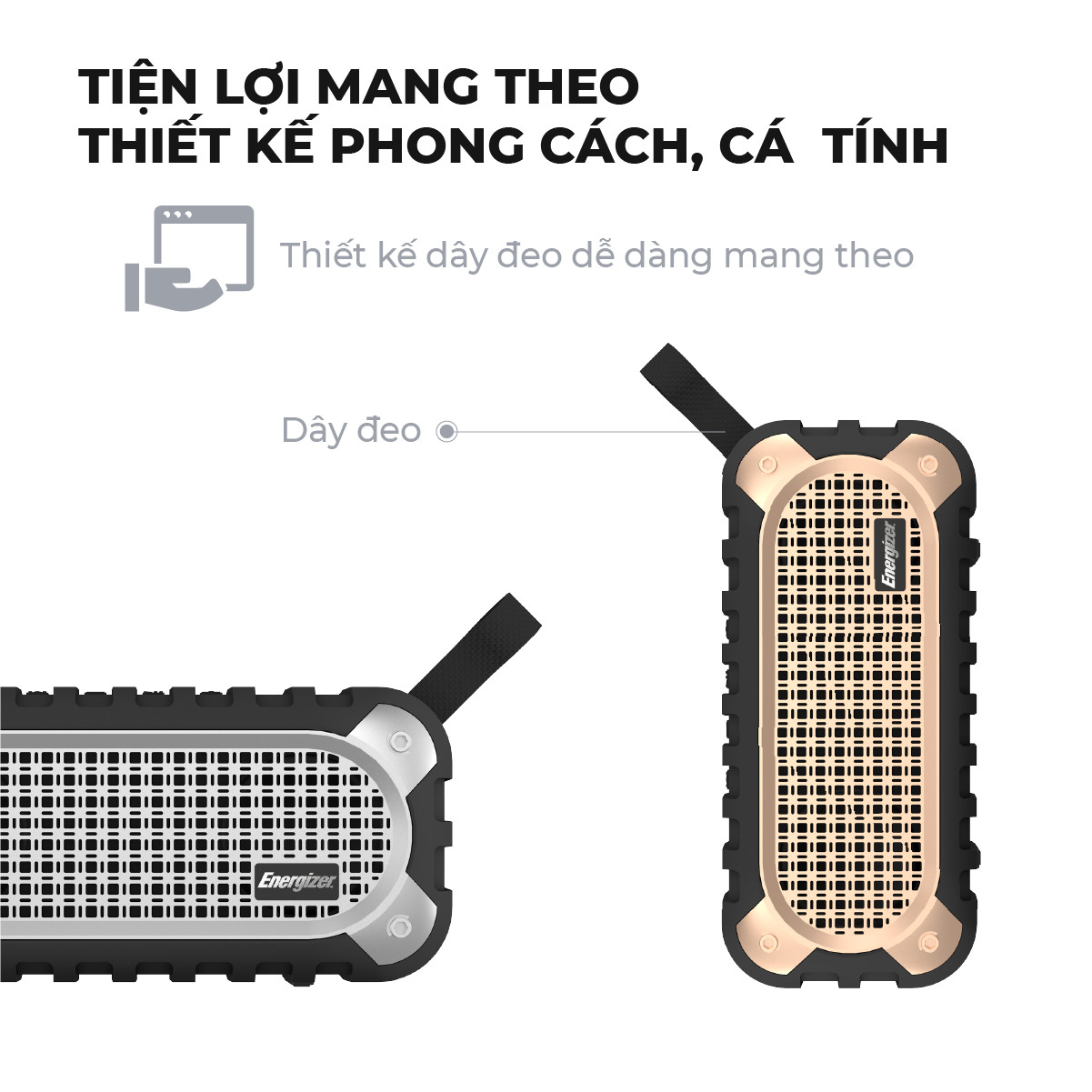 Loa Bluetooth di động Energizer BTS-106 kiêm sạc dự phòng - Kết nối bluetooth 5.0, Tích hợp micro, hỗ trợ FM radio, thẻ Micro SD, cổng sạc USB-A - HÀNG CHÍNH HÃNG