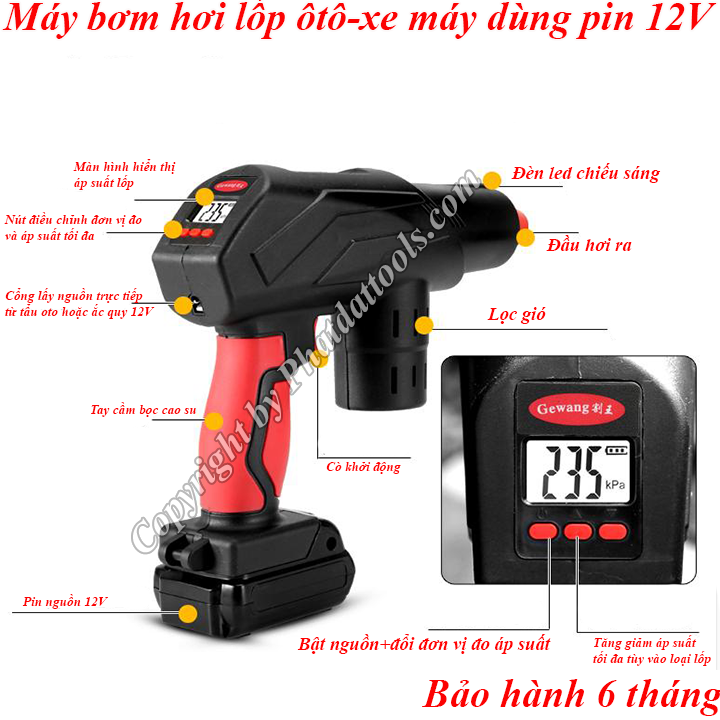 Máy bơm hơi lốp oto-xe máy dùng pin