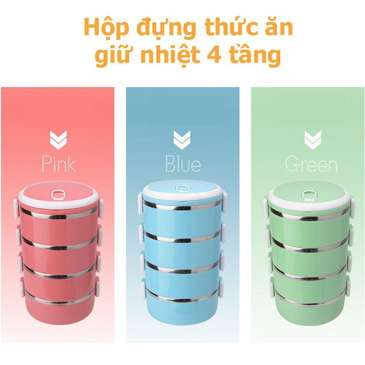 Hộp cơm giữ nhiệt lúa mạch 4 tầng ruột inox 304
