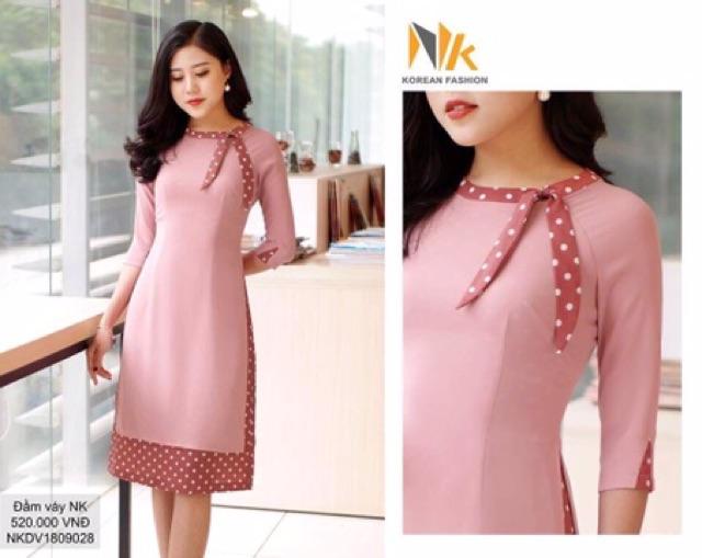 Đầm giả áo dài nơ cổ