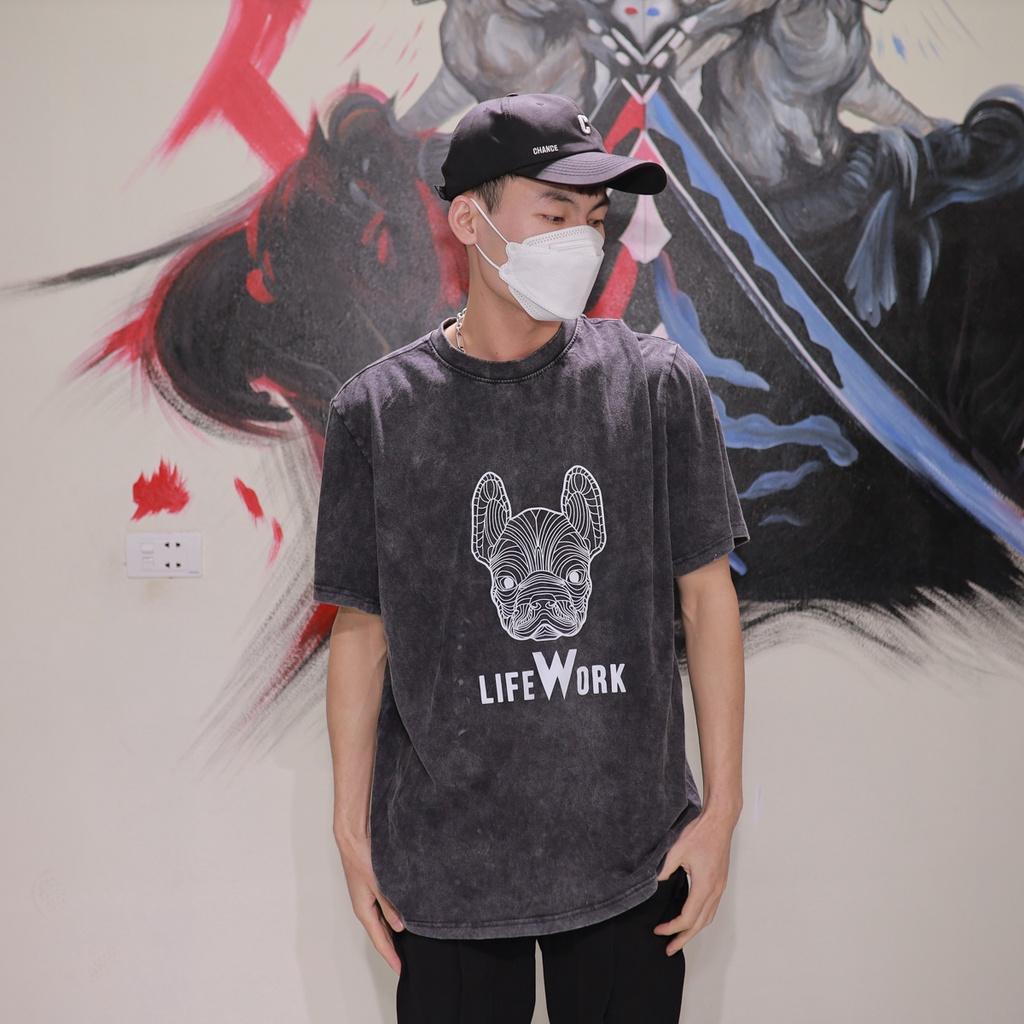 Áo thun loang đen LIFEWORK tay lỡ nam nữ chất liệu cotton 100% cao cấp dáng unisex