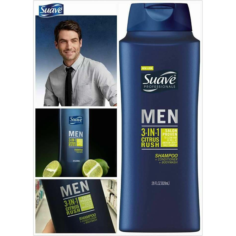 Dầu tắm, gội, xả Nam Suave Men CITRUS RUSH 3 in 1 828ml