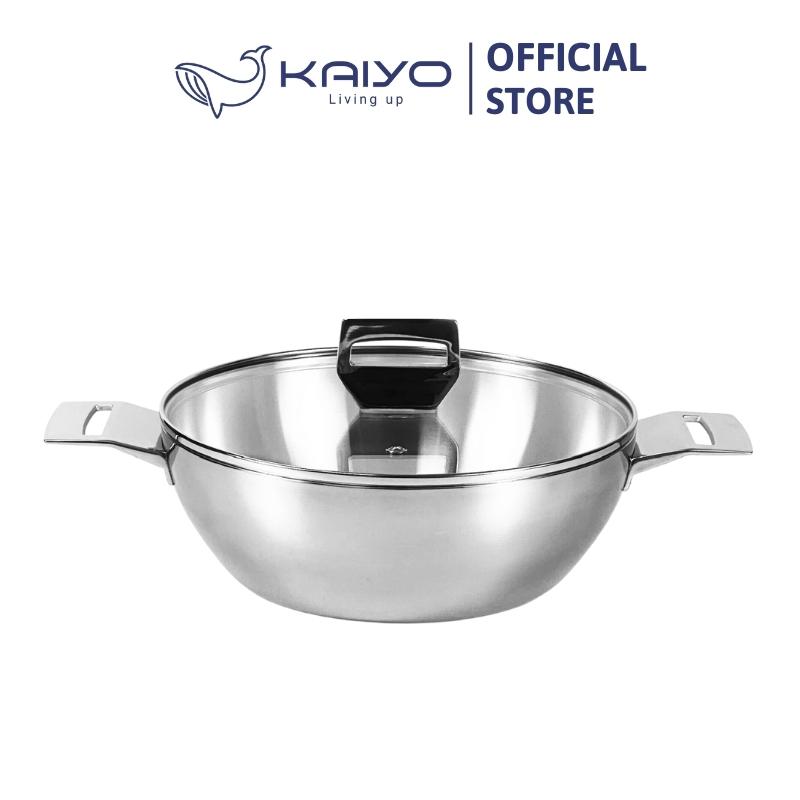 Chảo lẩu inox Kaiyo, thân đáy liền 3 lớp, nắp kính, 2 quai cầm, size 24cm