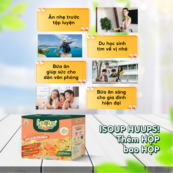 Súp Cá Hồi Yến Mạch Ăn Liền ISOUP HUUPS Ngon,Dinh Dưỡng,Tiện Lợi (Hộp X 3 Viên) - Súp Ăn Liền Sấy Thăng Hoa