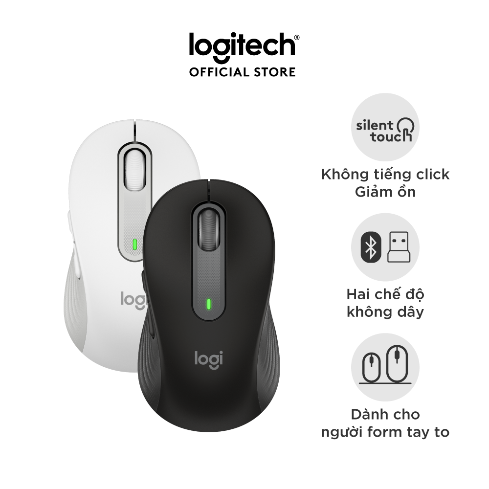Chuột không dây bluetooth Logitech Signature M650 - Dành cho tay có kích cỡ từ nhỏ tới trung bình, Cuộn SmartWheel, giảm ồn, các nút bên có thể tùy chỉnh - Hàng chính hãng - Màu Trắng - size L