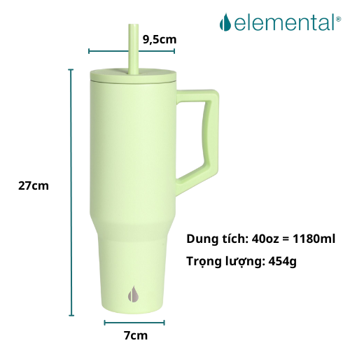 Ly giữ nhiệt Commuter Elemental 1180ml màu xanh bơ thép không gỉ có tay cầm combo ống hút trân châu