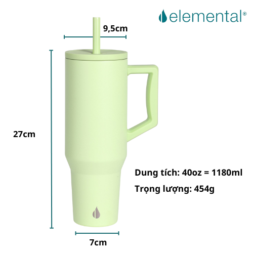 [Hàng chính hãng_Thương hiệu Mỹ] Ly giữ nhiệt Commuter Elemental 1180ml màu xanh bơ thép không gỉ có tay cầm combo ống hút trân châu 