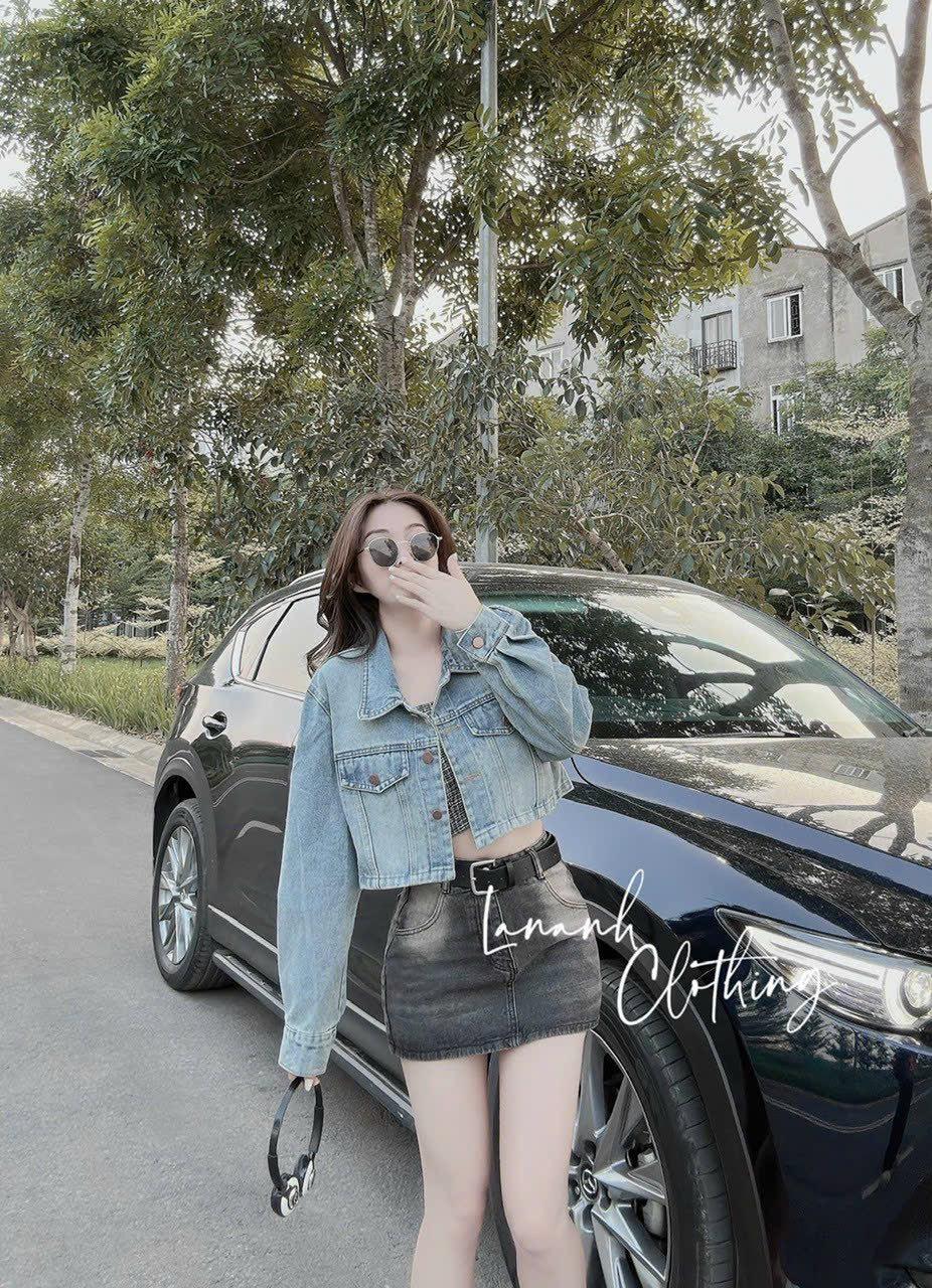 Áo Khoác Bò Nữ Croptop Phối Kiểu Dáng Lửng Áo Siêu Đẹp Chất Vải Bao Dày Dặn Hàng Hot Trend HTM FASHION