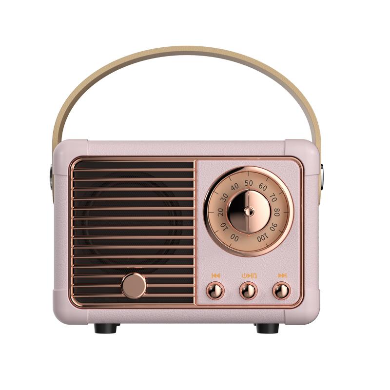 Loa Bluetooth V5.0 Âm thanh nổi Hifi Retro Loa di động không dây kiểu cổ điển Nhựa 3W Máy nghe nhạc toàn dải 50hz-20khz Màu sắc: Gen2 Hồng