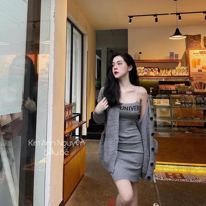 Set Váy 2 Dây Chữ Kèm Khoác Len Cá Tính Có Ảnh Thật Kèm Video