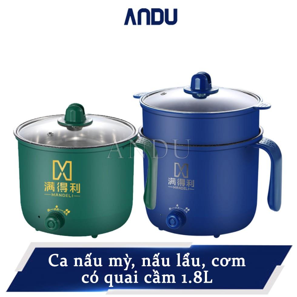 Ca Nấu Mì, Nồi Lẩu Mini Cầm Tay, Nấu Cơm Đa Năng Có Tay Cầm 1,8L - 2 Nấc Nhiệt Kèm Giá Hấp Tiện Lợi