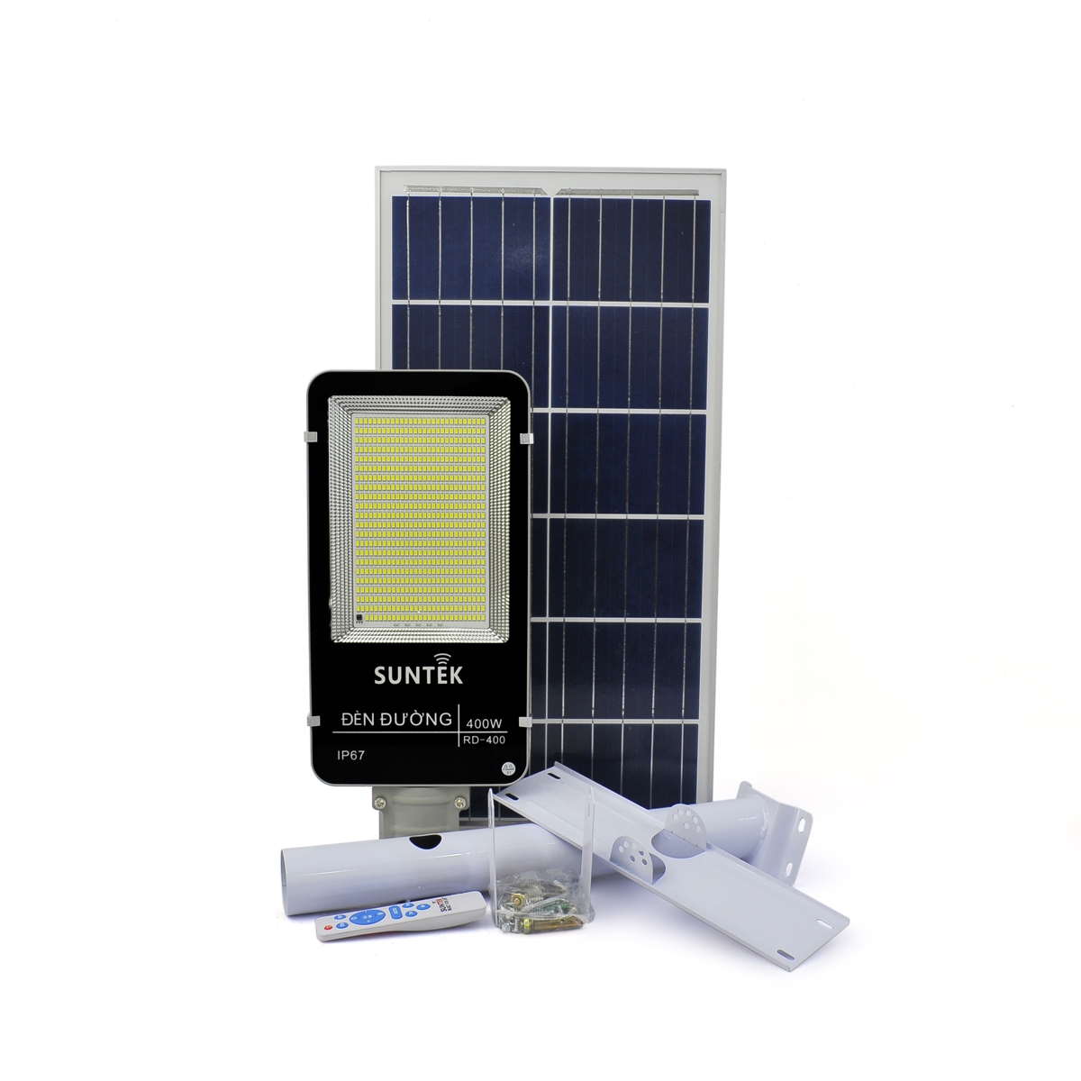 Đèn Đường Năng Lượng Mặt Trời SUNTEK Solar Street Light RD-400 400W - Sáng 12h liên tục | Tự động Bật/Tắt | Điều khiển Từ xa | Chống Bụi/Nước/Va đập/Sét - Hàng Chính Hãng - Bảo hành 18 tháng