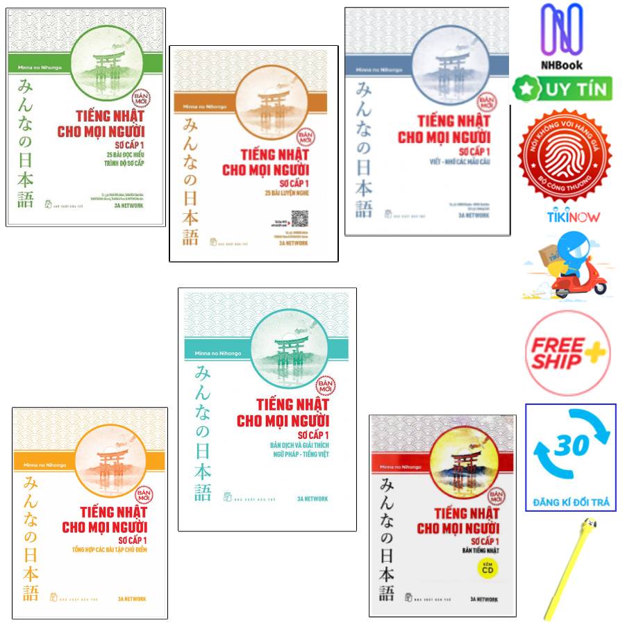 Combo Tiếng Nhật Cho Mọi Người -Sơ Cấp 1: Bản Tiếng Nhật+25 Bài Luyện Nghe+Tổng Hợp Các Bài Tập Chủ Điểm+Viết - Nhớ Các Mẫu Câu+25 Bài Đọc Hiểu Trình Độ Sơ Cấp+Bản Dịch Và Giải Thích Ngữ Pháp - Tiếng Việt ( Tặng kèm viết)
