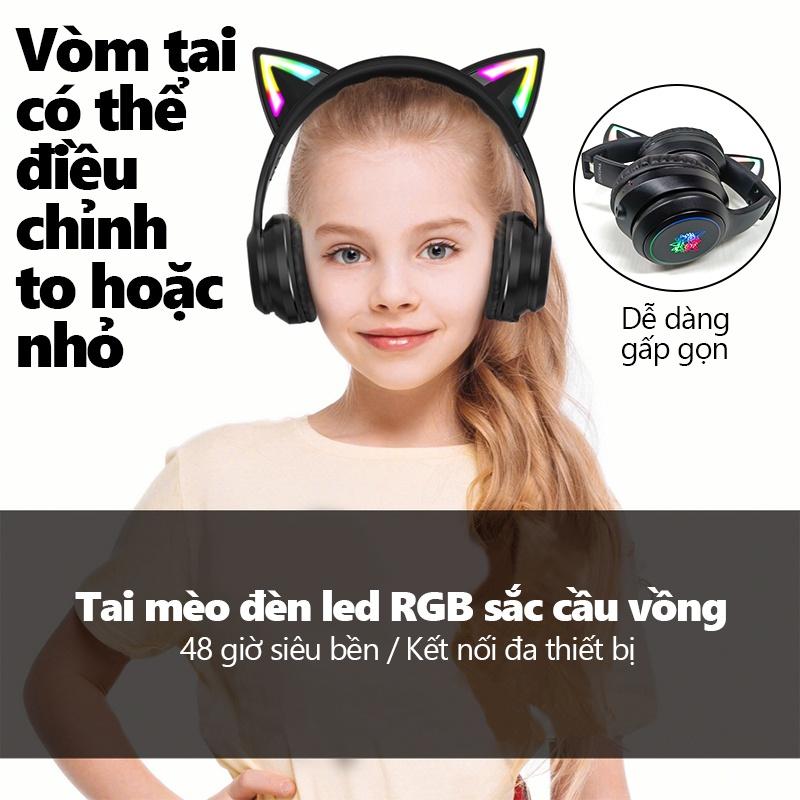 Tai nghe chơi game không dây Bluetooth tai mèo ONIKUMA B90 Đen với micrô có thể thu vào đèn RGB [Hàng chính hãng]