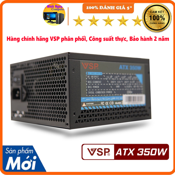 Nguồn máy tính công suất thực VSP ATX 350W 4+4pin, 6+2pin Hàng chính hãng