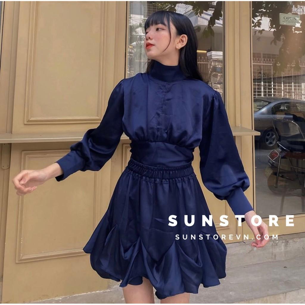 Set đồ nữ đi chơi áo tay dài khoét lưng và chân váy xòe 2 màu Oly set