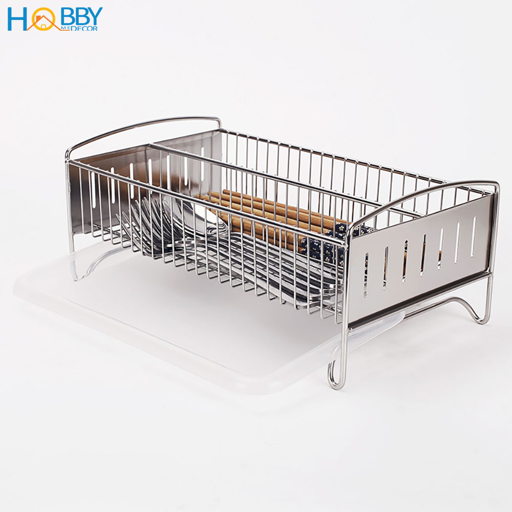 Khay đựng đũa muỗng 2 ngăn Inox 304 HOBBY KM2 kèm khay hứng nước nhỏ gọn - hàng cao cấp