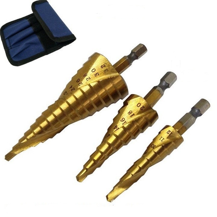 Bộ 3 mũi khoan bước tháp HSS-42414-32mm khoan kim loại,sắt,nhôm,tôn..Chuôi lục giác 6.35mm