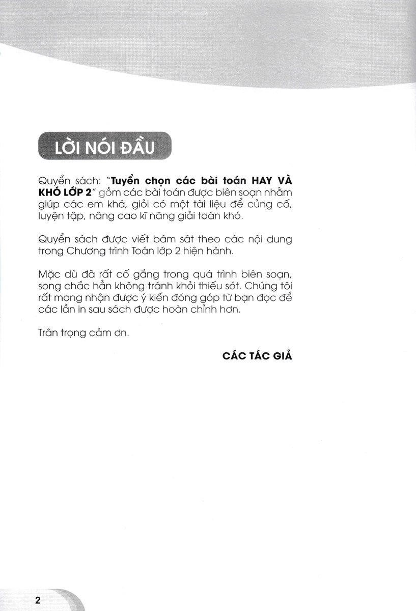 Tuyển Chọn Các Bài Toán Hay Và Khó Lớp 2
