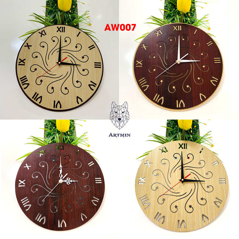 AW007 - Đồng Hồ Gỗ Treo Tường – Décor Trang Trí Hoa Văn