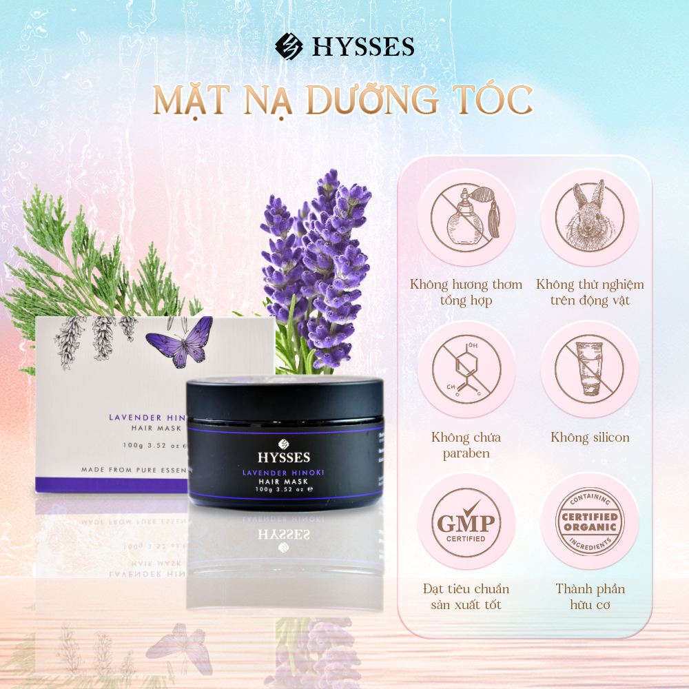 Mặt Nạ Tóc Cao Cấp Hysses Hair Mask Cho Tóc Bóng Mượt, Chắc Khỏe, Kiểm Soát Gàu, Hỗ Trợ Mọc Tóc, Ngăn Ngừa Chấy Với Tinh Dầu Oải Hương - Gỗ Hinoki Hữu Cơ Tự Nhiên