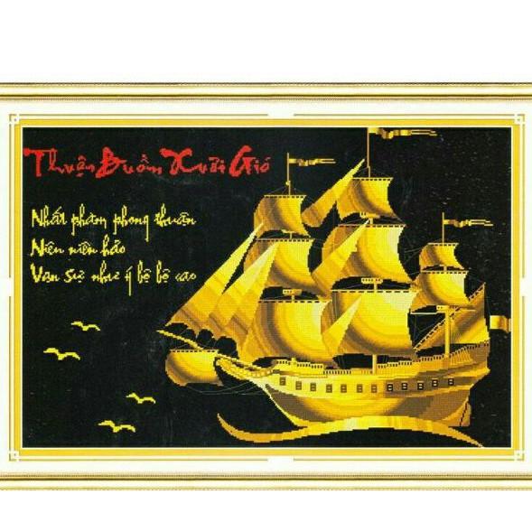Tranh thêu thuận buồm xuôi gió nền đen 222892 - kích thước: 81 * 56cm.