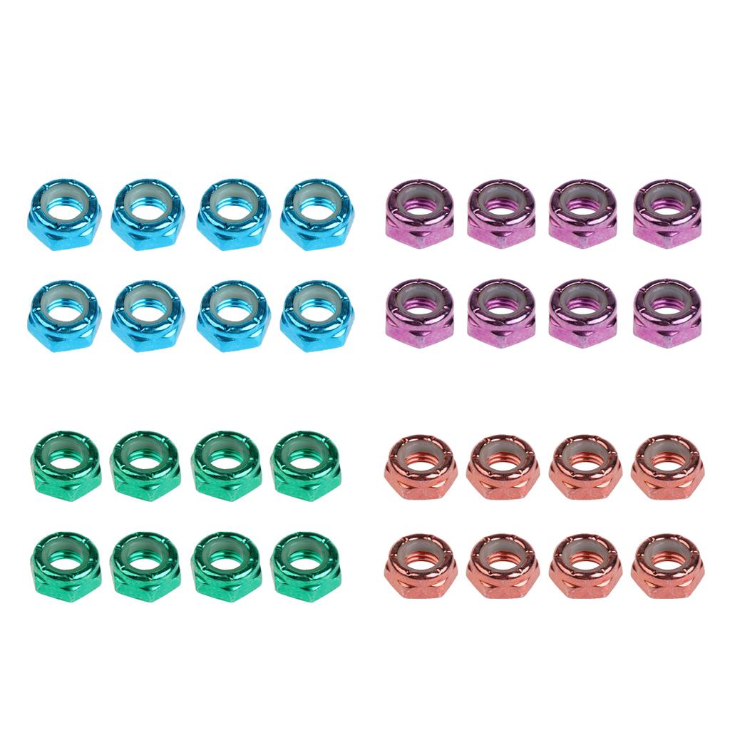 2x8pcs Skateboard Truck Wheel Axle Screw Nuts Longboard Accessories Blue