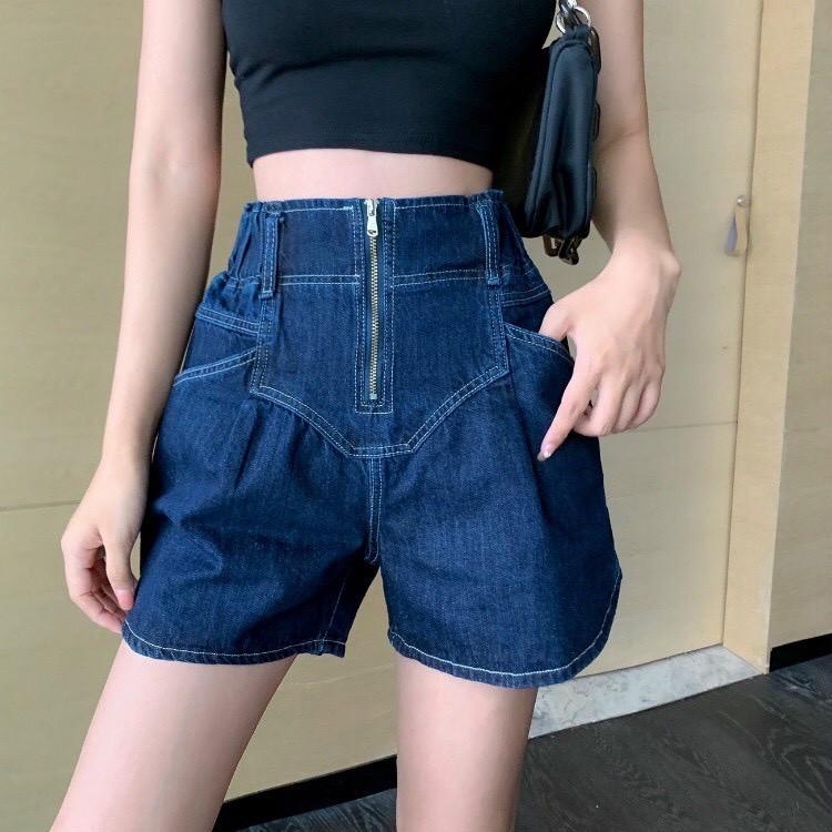 Quần Đùi Short Jean Nữ Ống Rộng Cạp Cao Khóa Trước 3 Màu Siêu Xinh