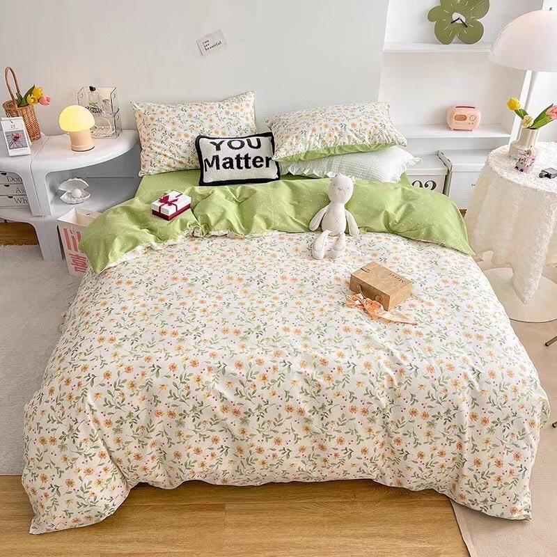 Bộ Chăn Ga Gối Côtton Living 100%cotton Hàng Nhập Khẩu Hoa Nhí Vàng
