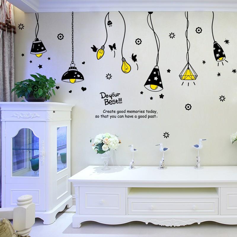 Decal dán tường Dây đèn thả đen