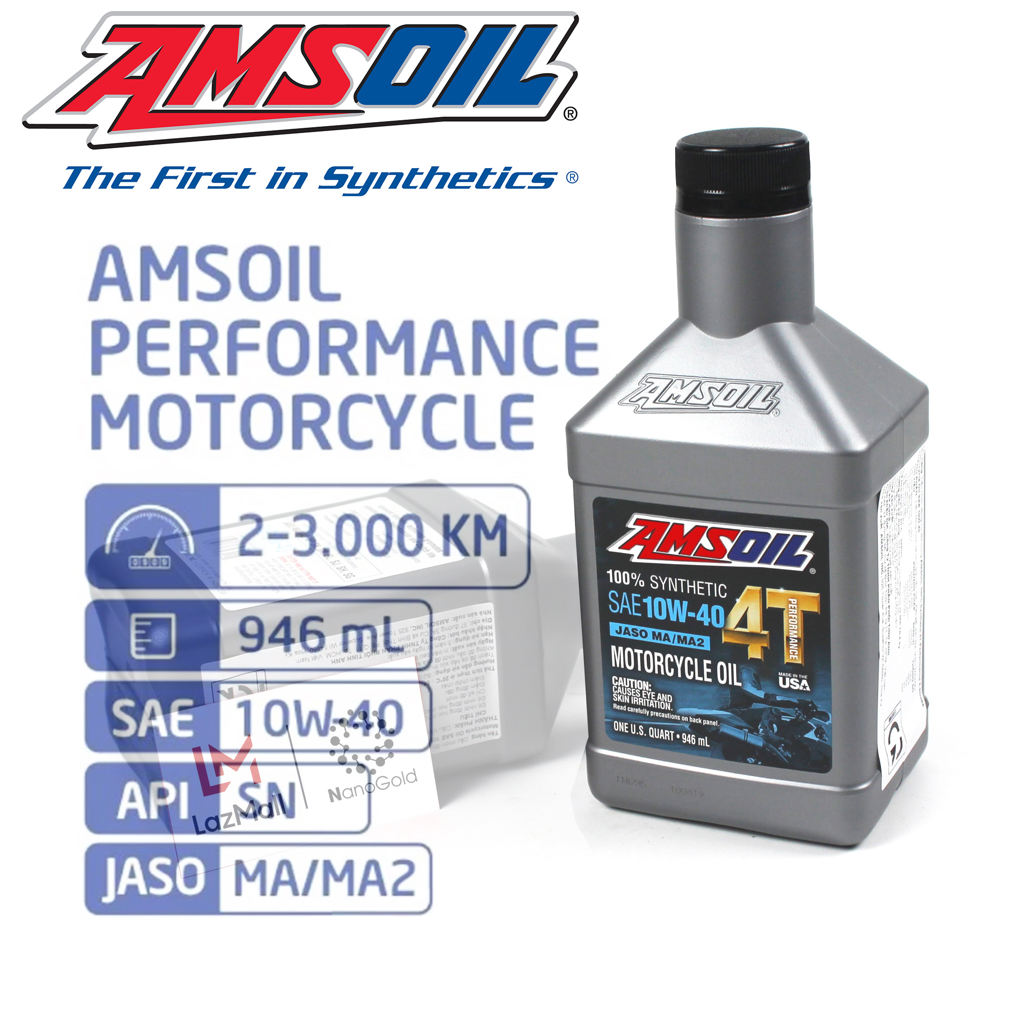 [HÀNG MỸ] Nhớt Amsoil 4T Performance 10W40 Xe PKL / Xe Số / Côn Tay Cao Cấp.