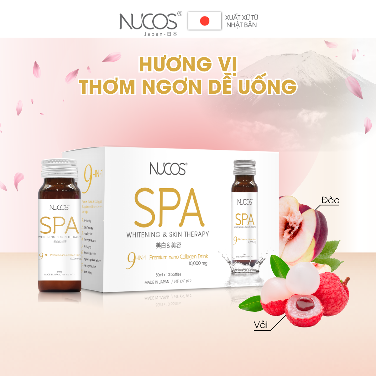 Combo 2 Hộp Collagen uống thủy phân hỗ trợ căng bóng da Nucos Spa 10000​ 10 chai x 50ml