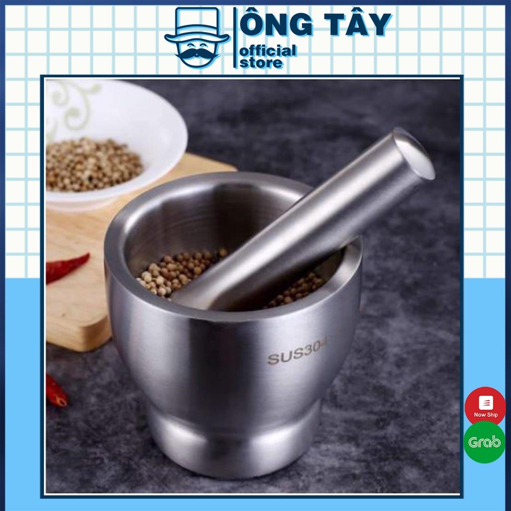 Cối chày Inox 304 - size đại dáng trống - kháng khuẩn, khử mùi - bảo hành trọn đời không han gỉ