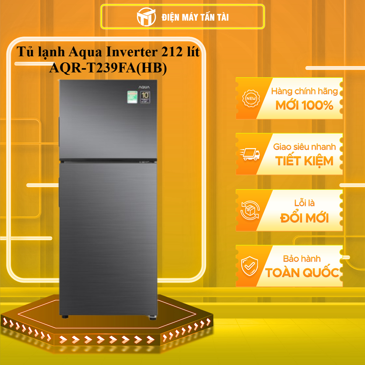 Tủ lạnh Aqua Inverter 222L AQR-T239FA(HB) - Hàng chính hãng - Giao HCM và 1 số tỉnh thành