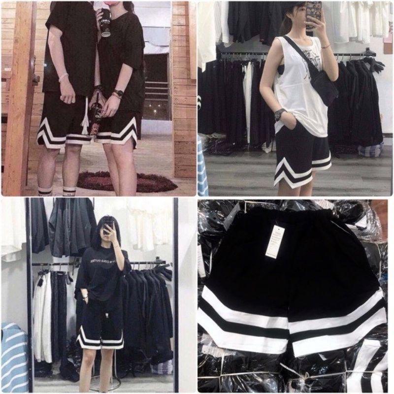 Quần short thun unisex bóng chày Chữ V nam nữ phong cách ulzzang , quần đùi thể thao form rộng ( Video ảnh thật)