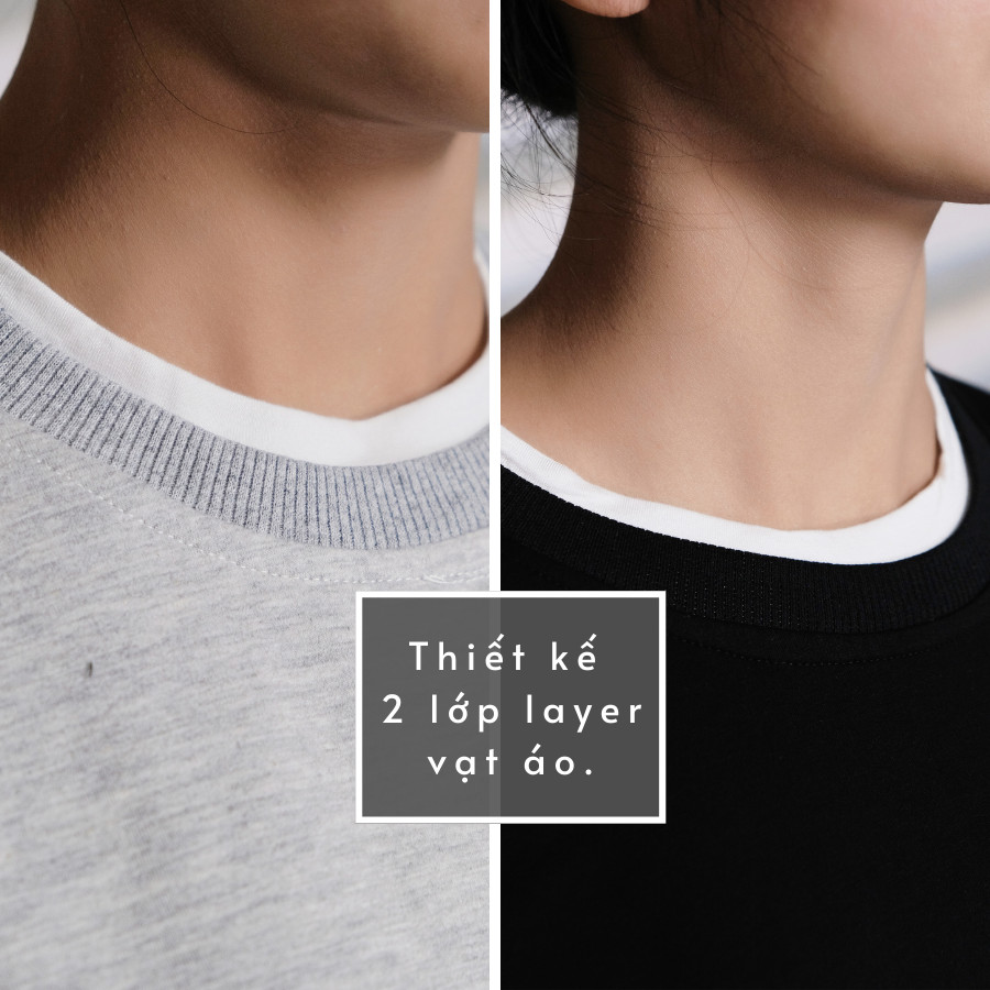 Áo Sweater Nam Nữ Form Rộng Phối Layer 2 Lớp Có Màu Basic Xám, Đen Chất Da Cá Hàn Cao Cấp GUF
