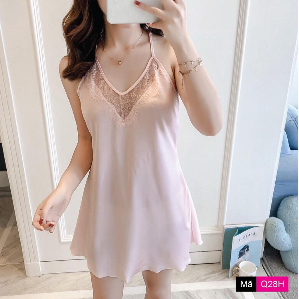 Váy ngủ họa tiết phối ren Q28