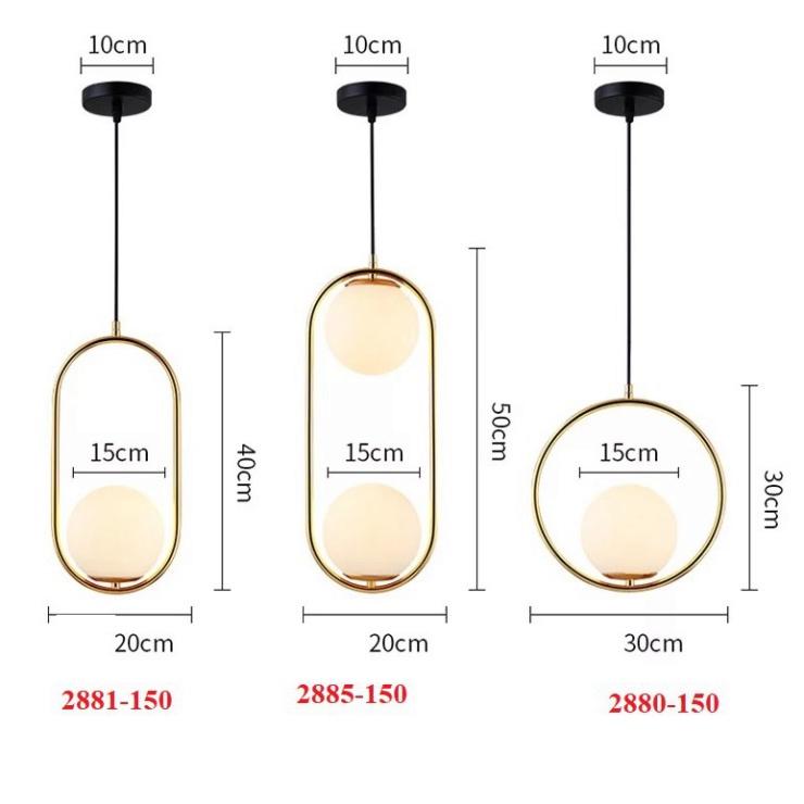 Đèn thả trang trí phong cách Bắc Âu thân vàng cầu đục D150